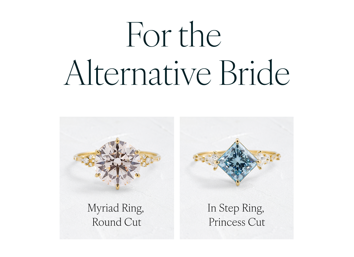 For the Alternative Bride. Myriad Ring, Round Cut. In Step Ring, Princess Cut