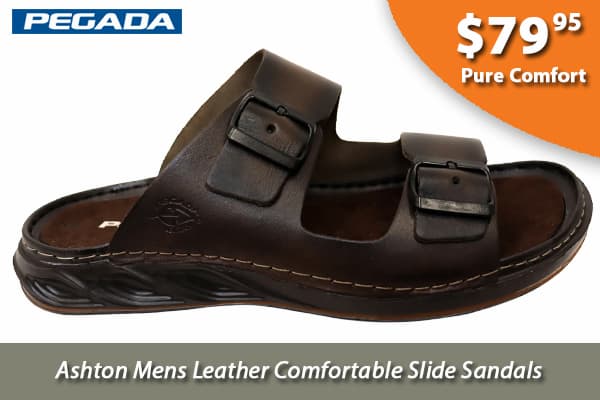 Pegada Ashton Mens Comfortable Leather Slide Sandals Made In Brazil