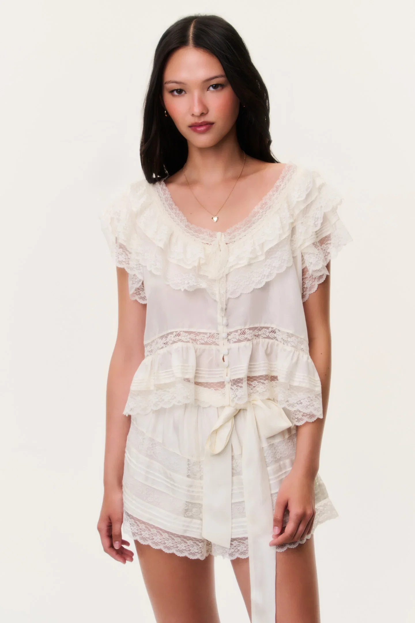 Image of Persine Silk Ruffle Top