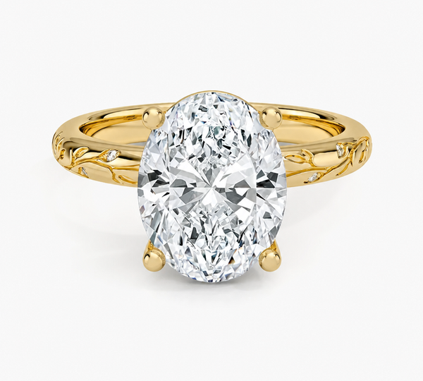 Verdure Engraved Diamond Solitaire Ring