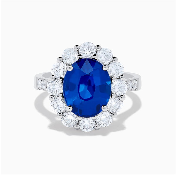 18K White Gold Blue Sapphire and Diamond Halo Ring