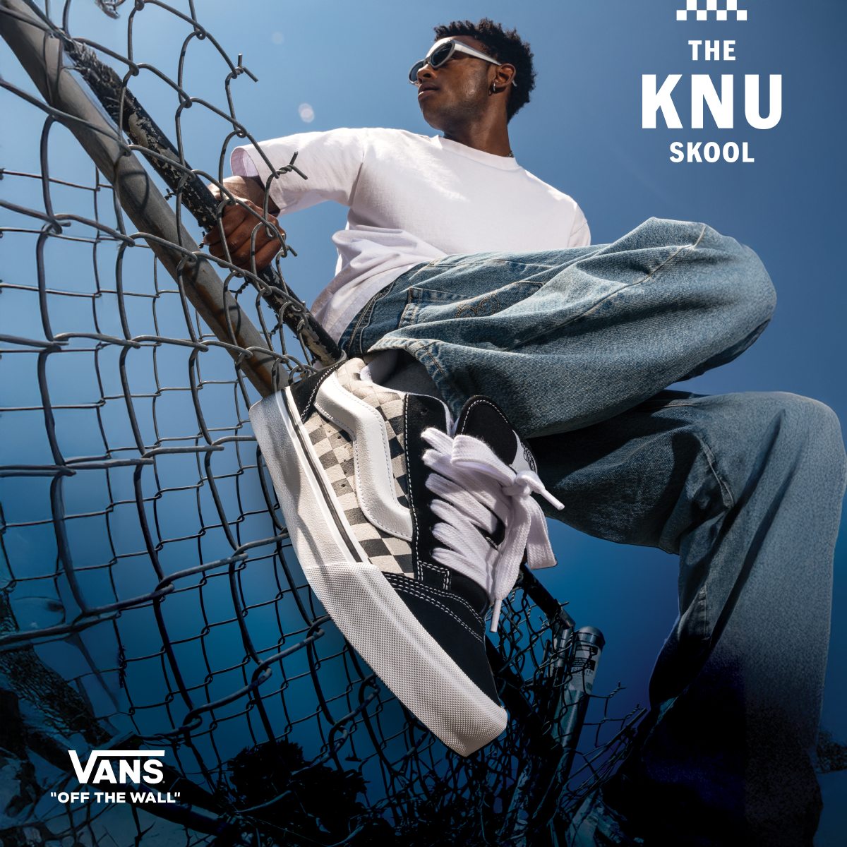 Shop sale Vans, including the Knu Skools in a checkerboard pattern