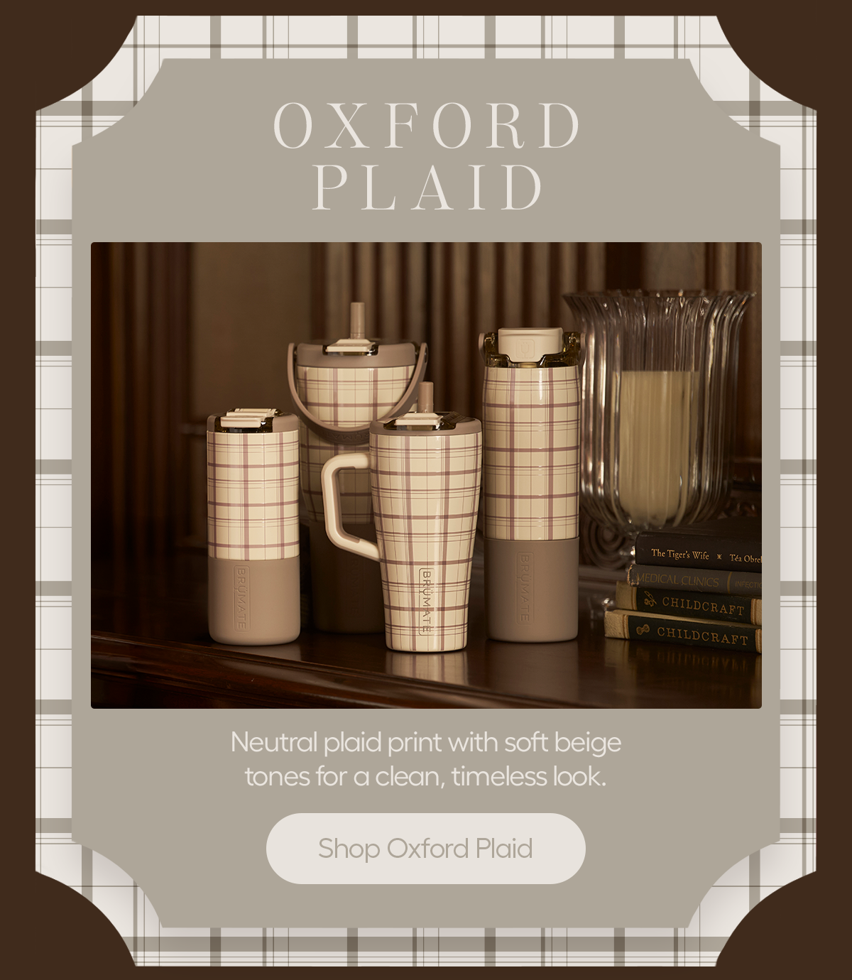Neutral plaid rint with soft beige tones for a clean, timeless look. - Shop Oxford Plaid
