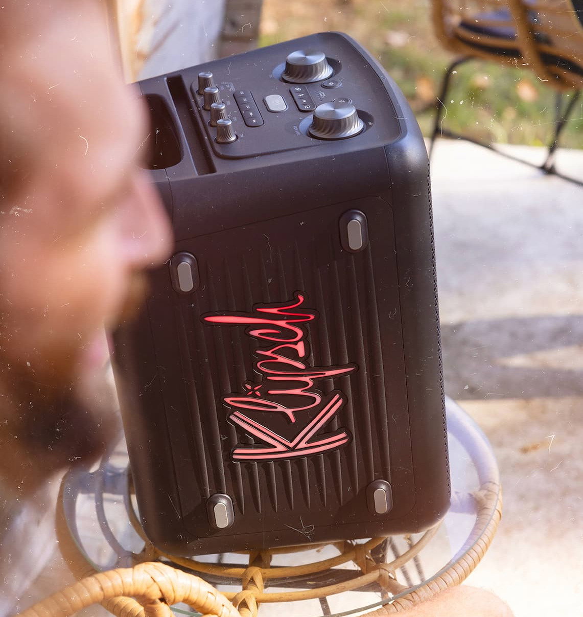 Close-up on the Vegas Party Speaker in a party setting
