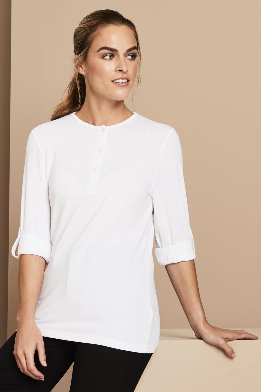 Image of Premier Women's Long John Roll-Sleeve Tshirt, White