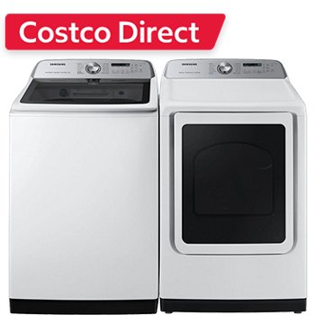 Samsung 5.2 cu. ft. Large Capacity Smart Top Load Washer with Super Speed Wash and 7.4 cu. ft. Smart ELECTRIC Dryer with Steam Sanitize