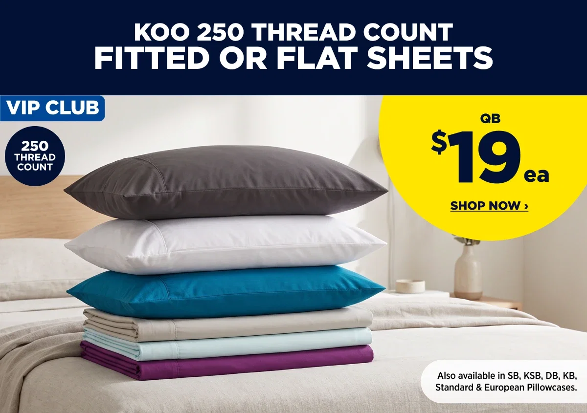 KOO 250 THREAD COUNT FITTED OR FLAT SHEETS