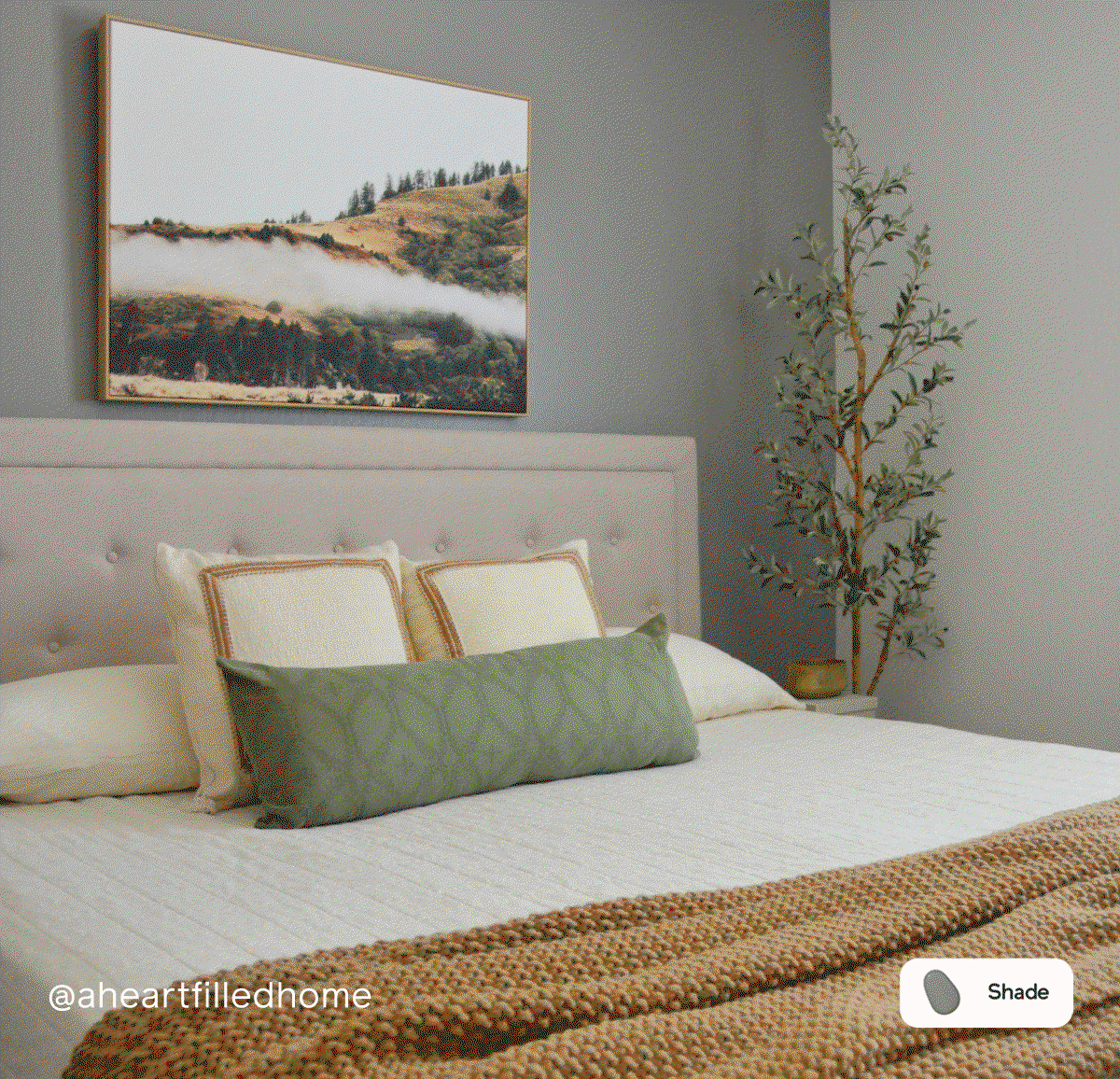 Bedroom before and after gif featuring Shade accent wall