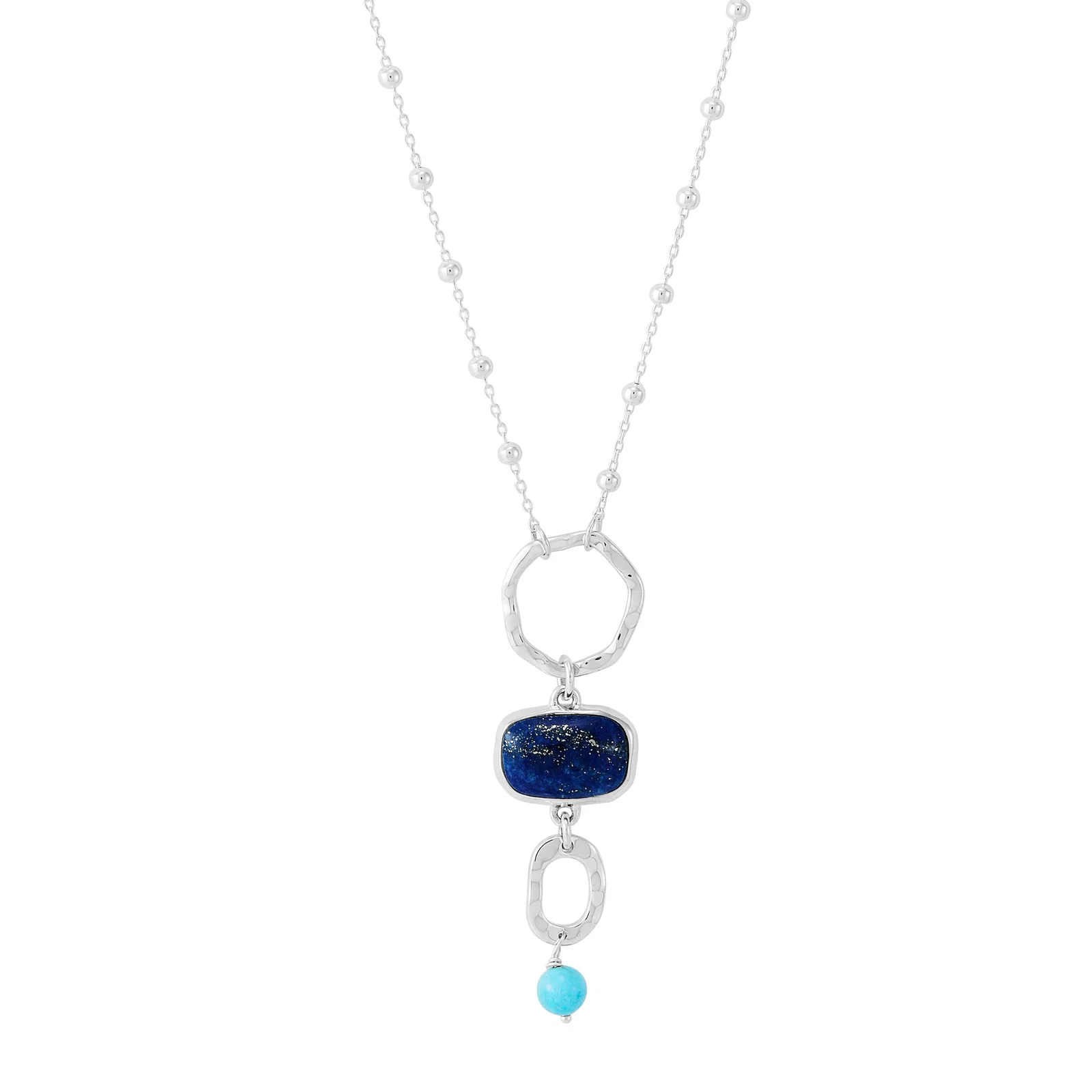 Lunar Drift Pendant Necklace, Blue Lapis and Turquoise