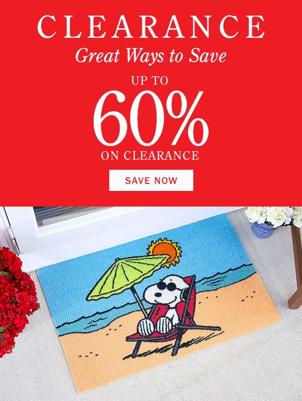 Clearance. Great Ways to Save. Up to 60% On Clearance. Save Now. Sale: Peanuts Snoopy's Beach Day Indoor/Outdoor Rug and Doormat