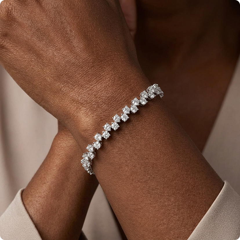 Cubic Zirconia Alternating Tennis Bracelet in Sterling Silver