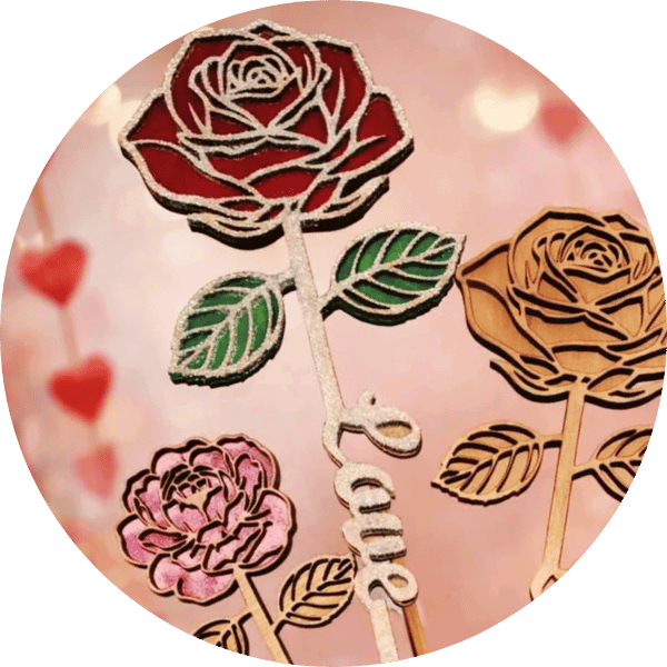 Wooden Flowers with “Love” Lettering