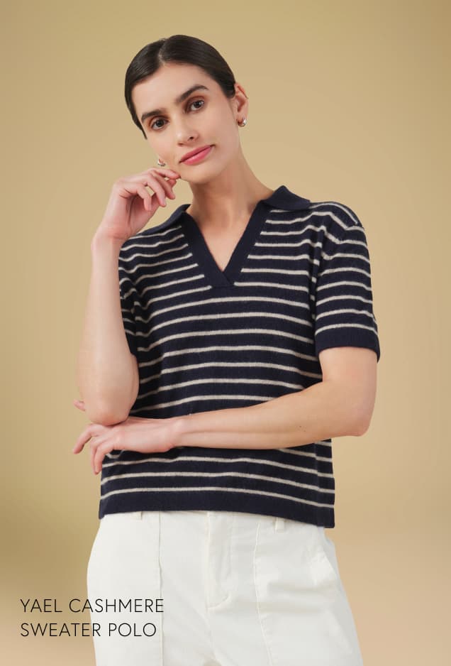Image of model wearing Yael in Navy/Ecru.