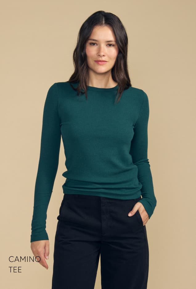 Image of model wearing Camino in Bluegrass.