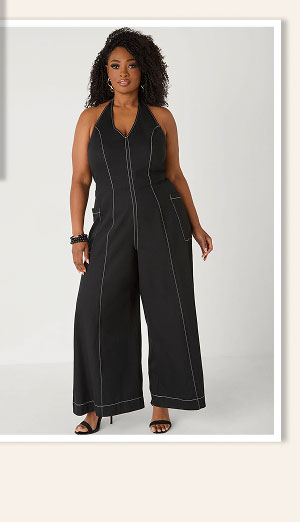 Cotton Twill Halter Jumpsuit