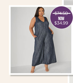 Textured Denim Wide Leg Jumpsuit