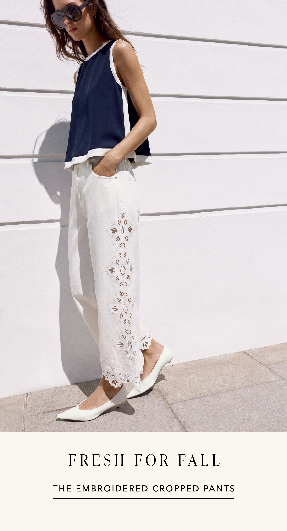 Eyelet Embroidery Cropped Pants