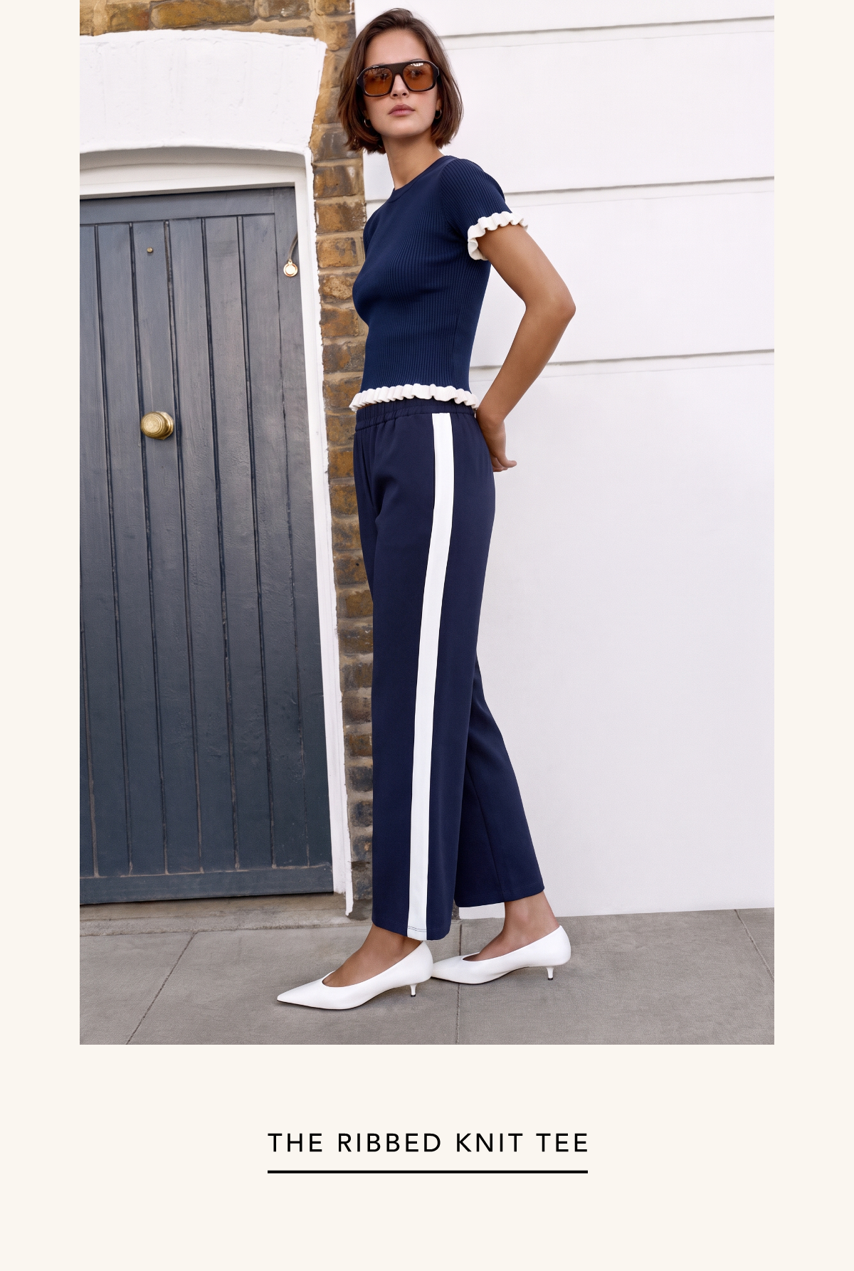Short Sleeve Rib Knit Contrast Trim Top