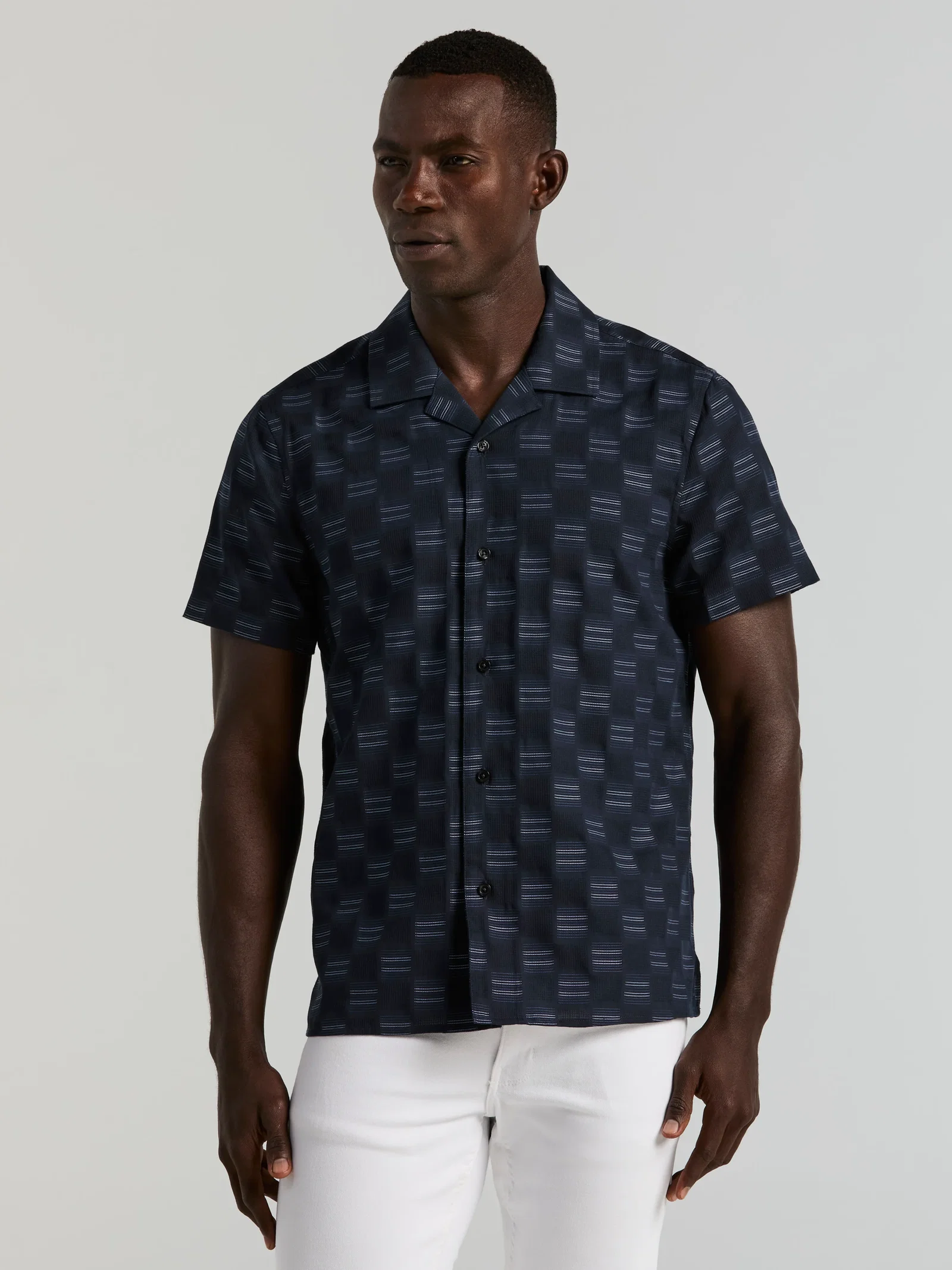 Cotton Clipped Dobby Camp Collar Shirt