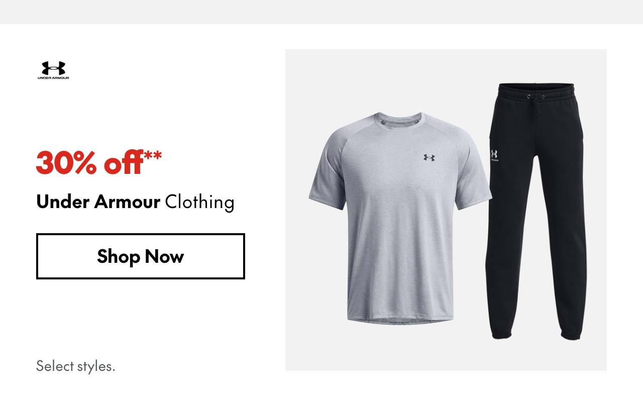 Under Armour Clothing
30% off**
Select styles.
