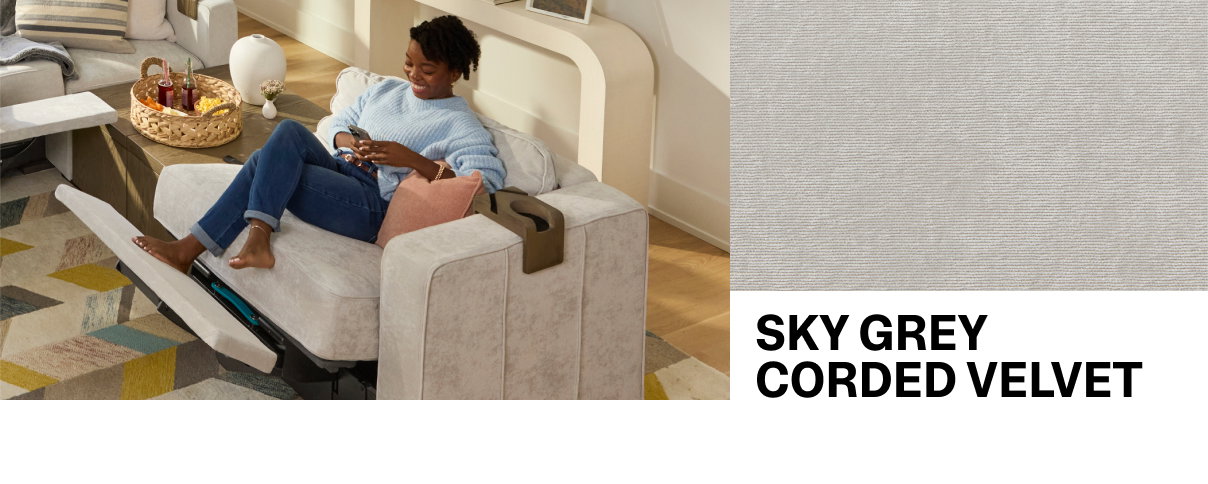 SKY GREY CORDED VELVET