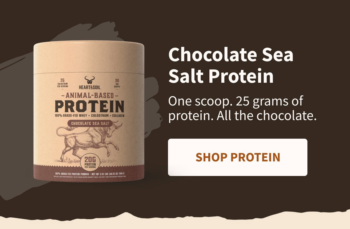 Chocolate Sea Salt Protein One scoop. 25 grams of protein. All the chocolate. [[SHOP PROTEIN]]