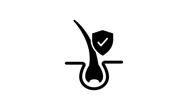 Hair follicle icon with shield.