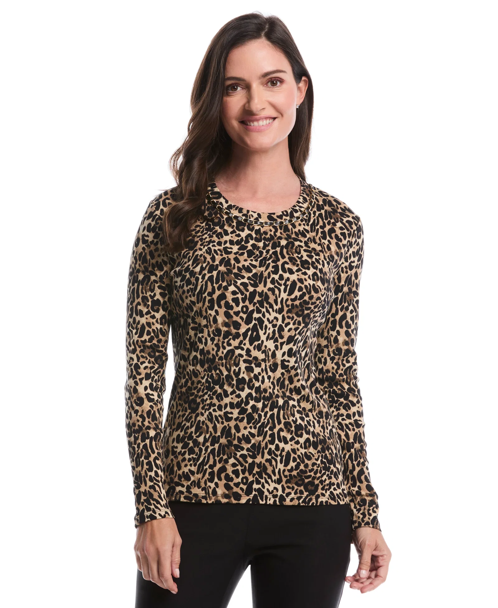 Image of Animal Print Chain Neck Detail Top