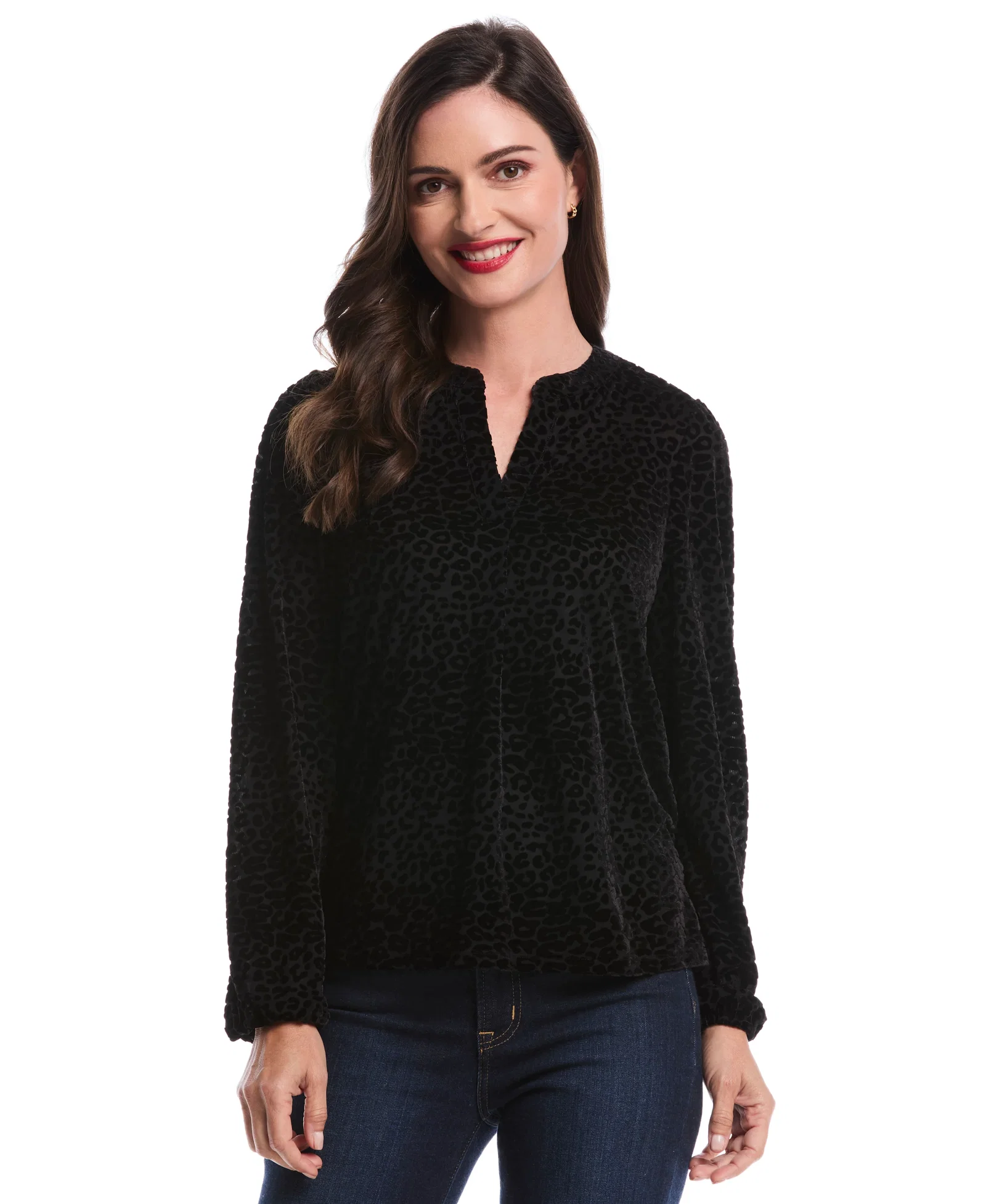 Image of Cheetah Print Split Neck Popover Blouse