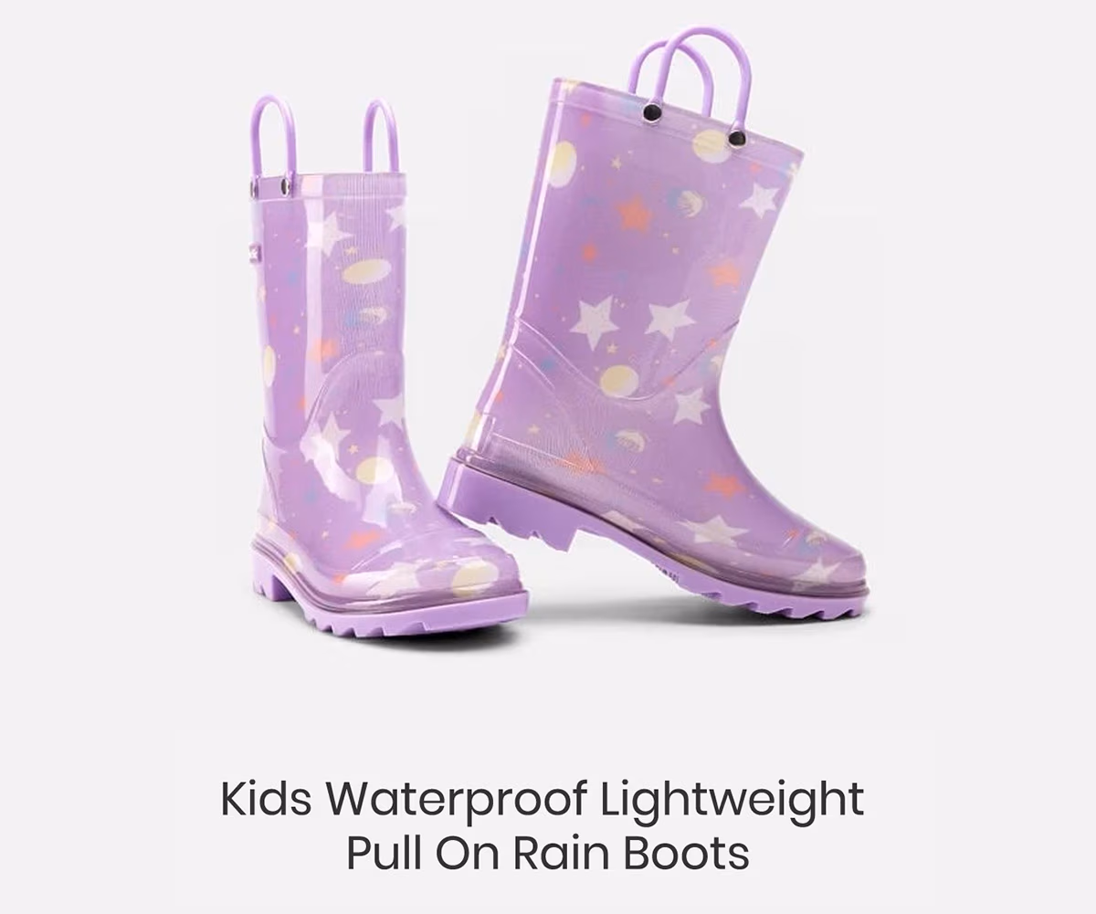 Kids Waterproof Lightweight Pull On Rain Boots