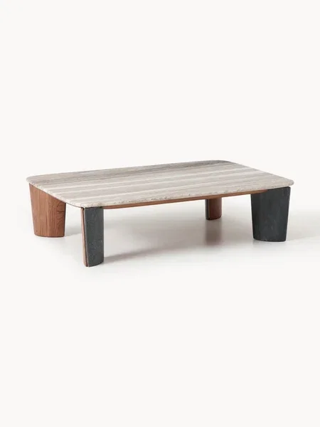 Mesa de centro de mármol y madera de acacia Muno, An 120 cm
