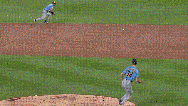 An animated GIF of David Hamilton making a diving play
