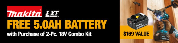 Makita Free 5.0AH Battery with Purchase of 2-piece 18V Combo Kit, $169 value
