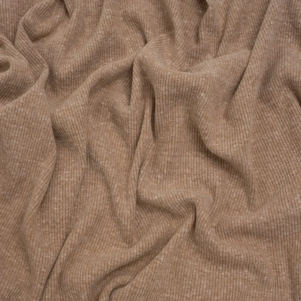 Image of Stretch Brushed Double Face 2x2 Rib Knit - Pecan Beige - Deadstock