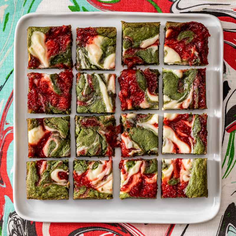 Strawberry Matcha Cream Cheese Blondies