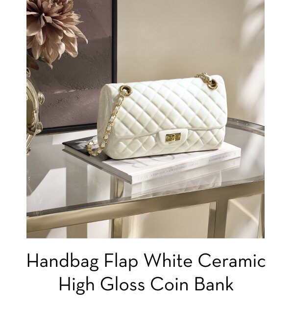 Handbag Flap White Ceramic High Gloss Coin Bank