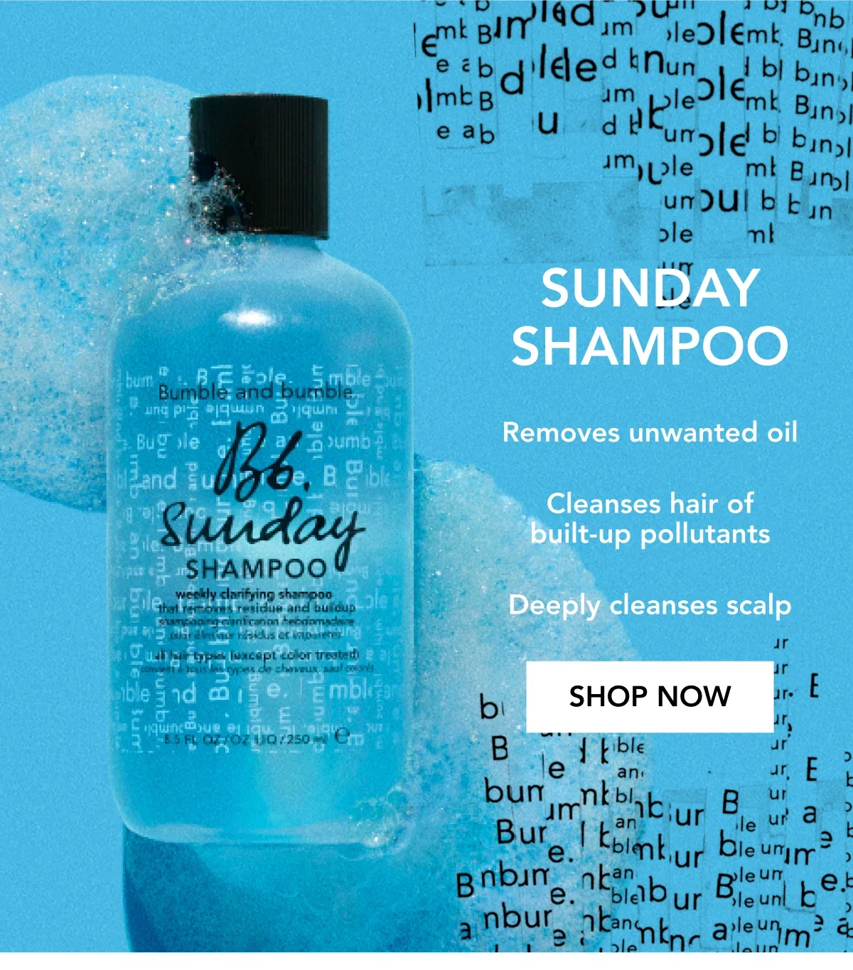 Sunday Shampoo | Removes unwanted oil | Cleanses hair of built-up pollutants | Deeply cleanses scalp | SHOP NOW Sunday Shampoo | Removes unwanted oil | Cleanses hair of built-up pollutants | Deeply cleanses scalp | SHOP NOW