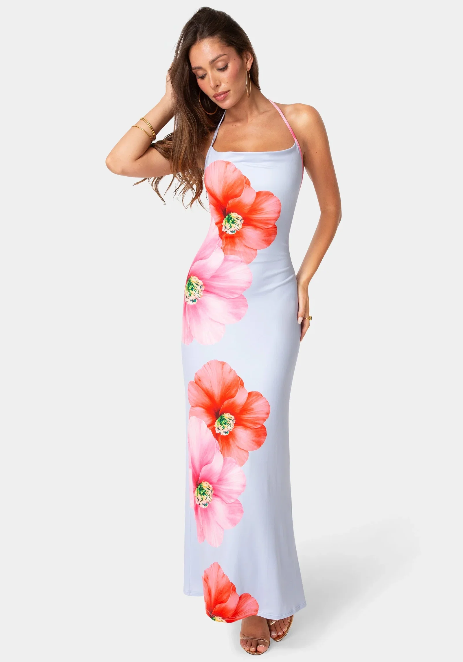 Image of Printed Cowl Halter Maxi Dress