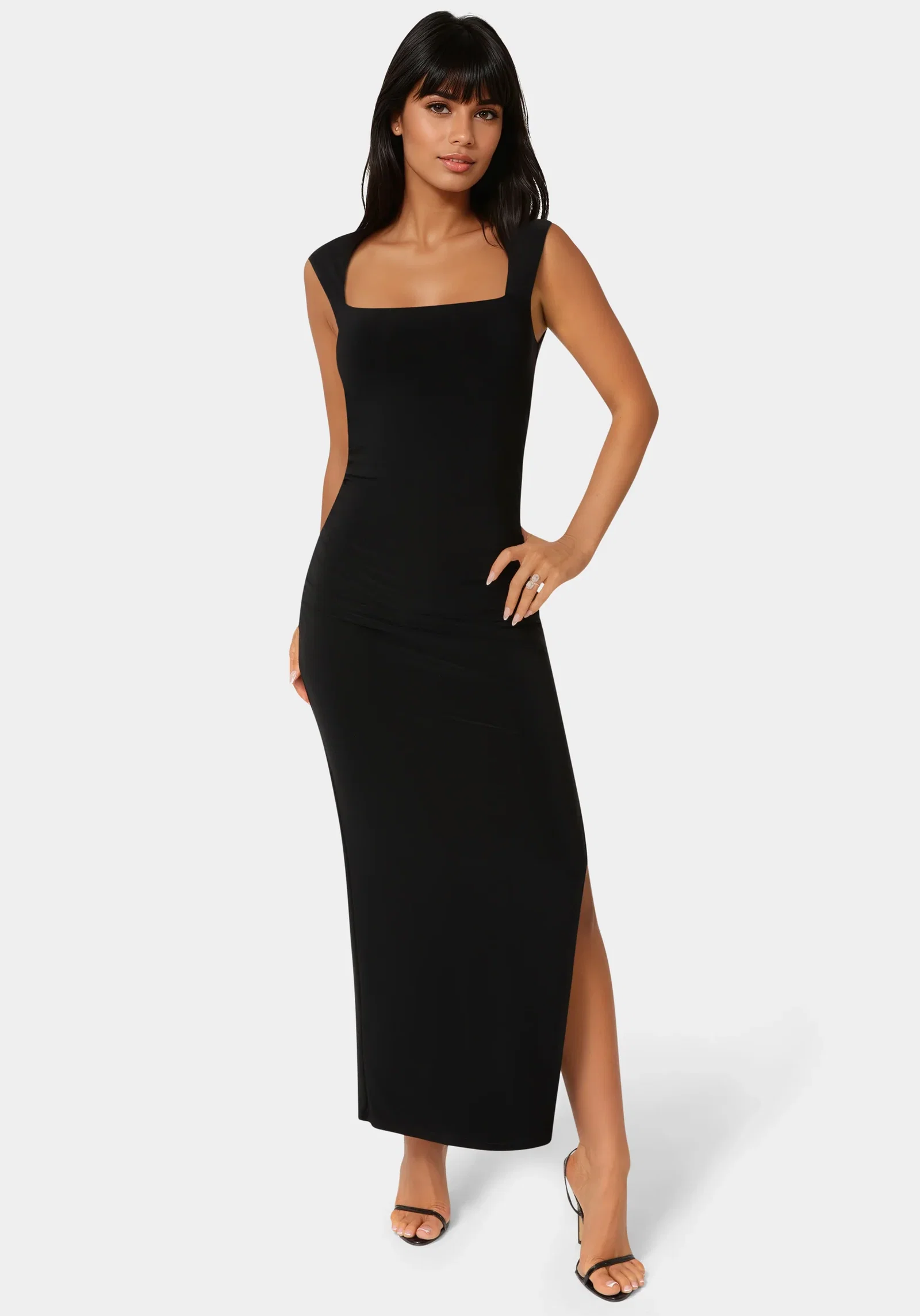 Image of Square Neck High Slit Midi Dress