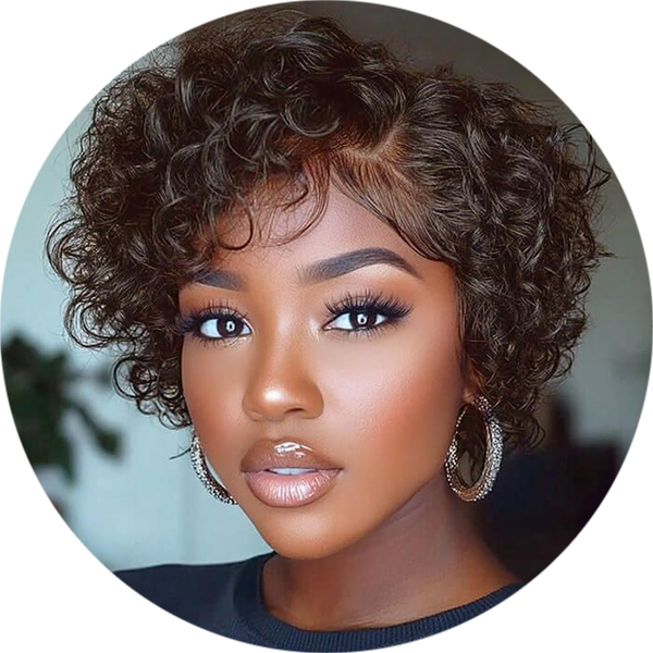 Short Curly Wig Pixie Cut Bob Wigs with Side Part Lace Front Human Hair Wigs