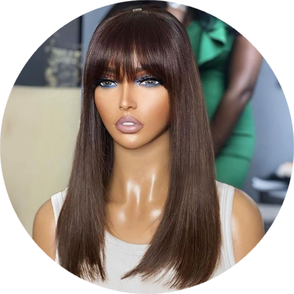 Glueless Wear And Go Wigs Brown Layered Straight Wigs With Bangs Lace Front Human Hair Wigs