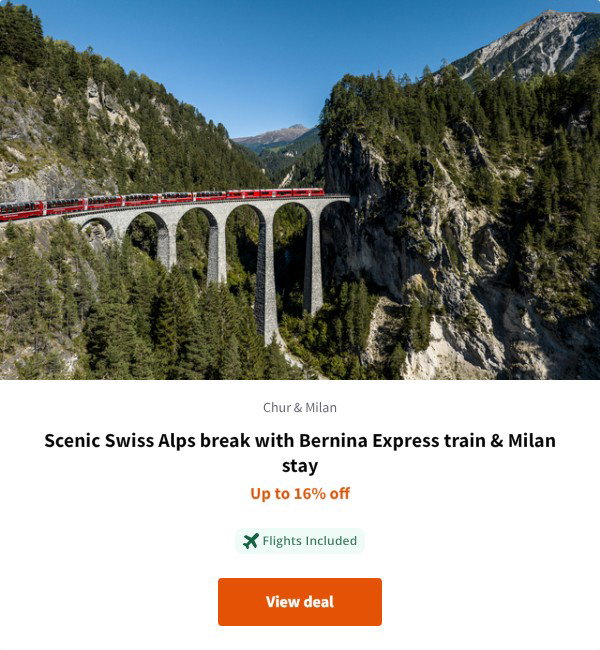 Scenic Swiss Alps break with Bernina Express train & Milan stay