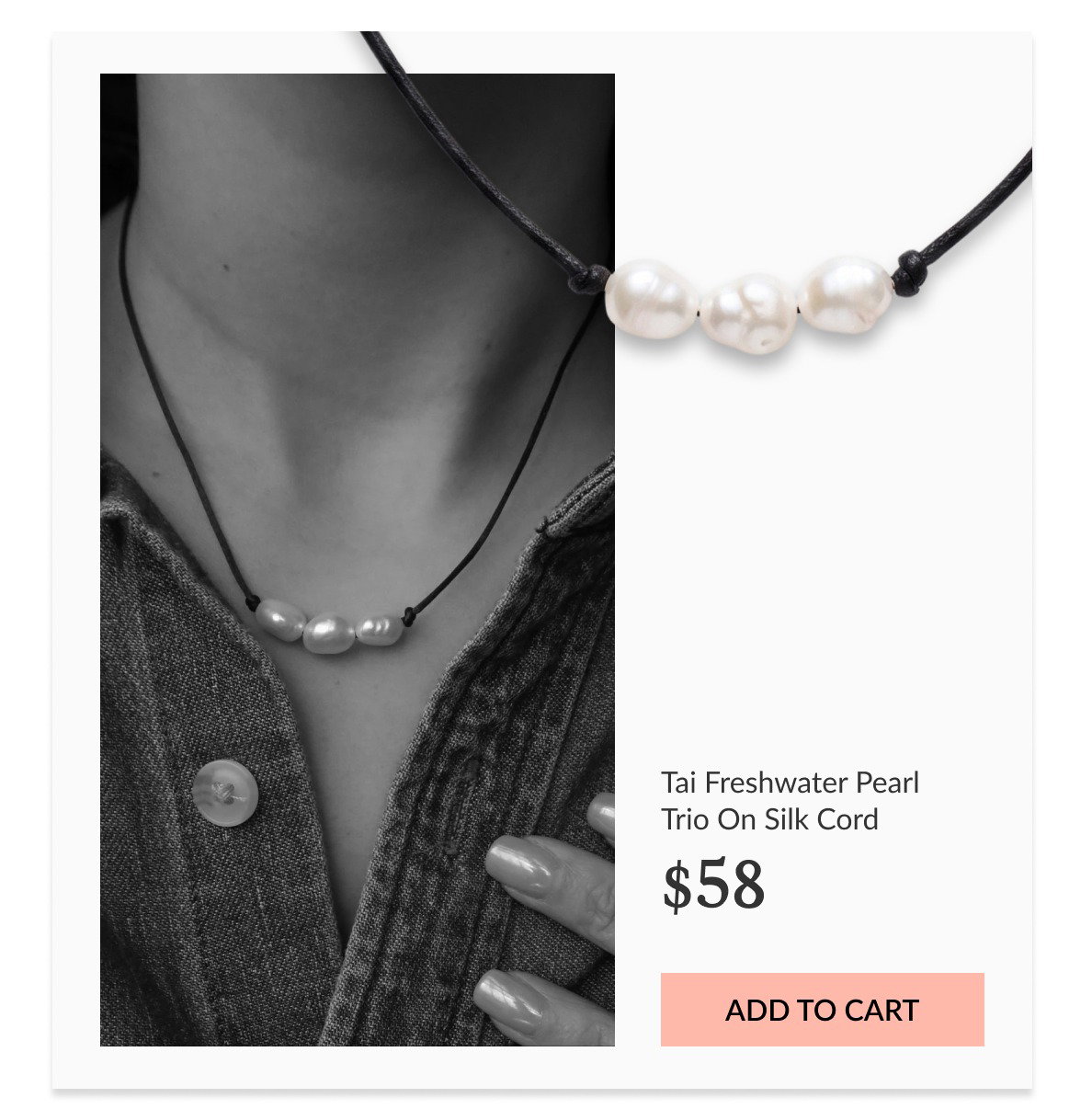 tai freshwater pearl trio on silk cord