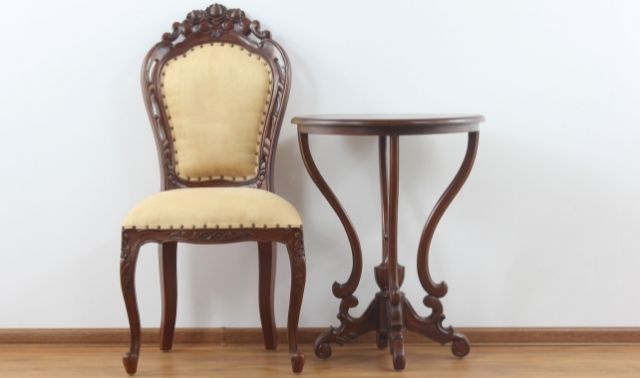Two pieces of antique furniture, a char and a table
