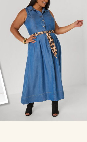 Leopard Scarf Chambray Shirtdress