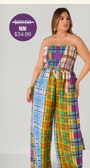 Strapless Plaid Wide Leg Jumpsuit