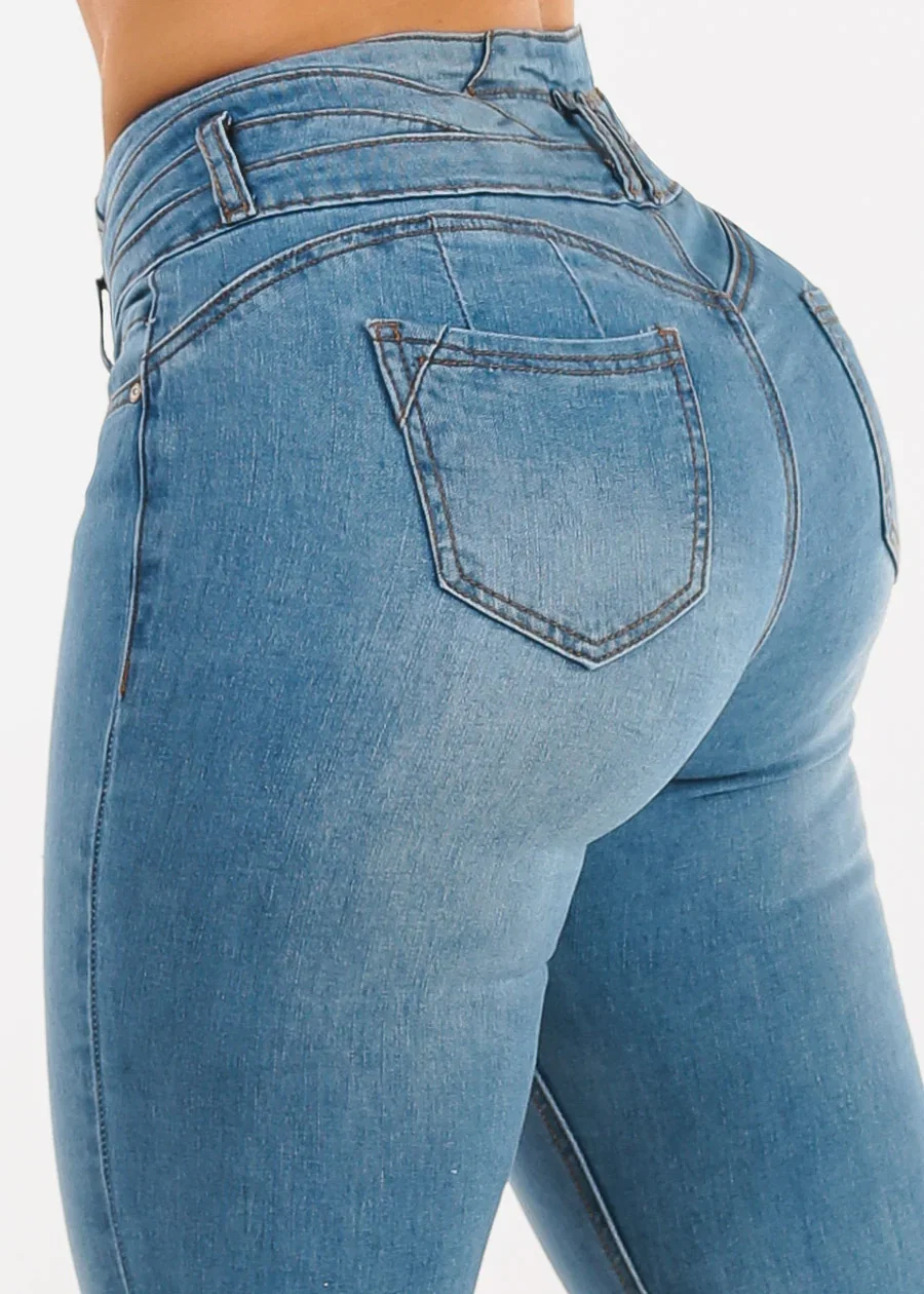 Image of Butt Lift Mid Rise Stretch Skinny Jeans Light Wash