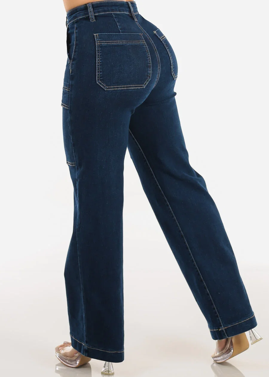 Image of Butt Lift Super High Waist Wide Leg Stretch Jeans Dark Wash
