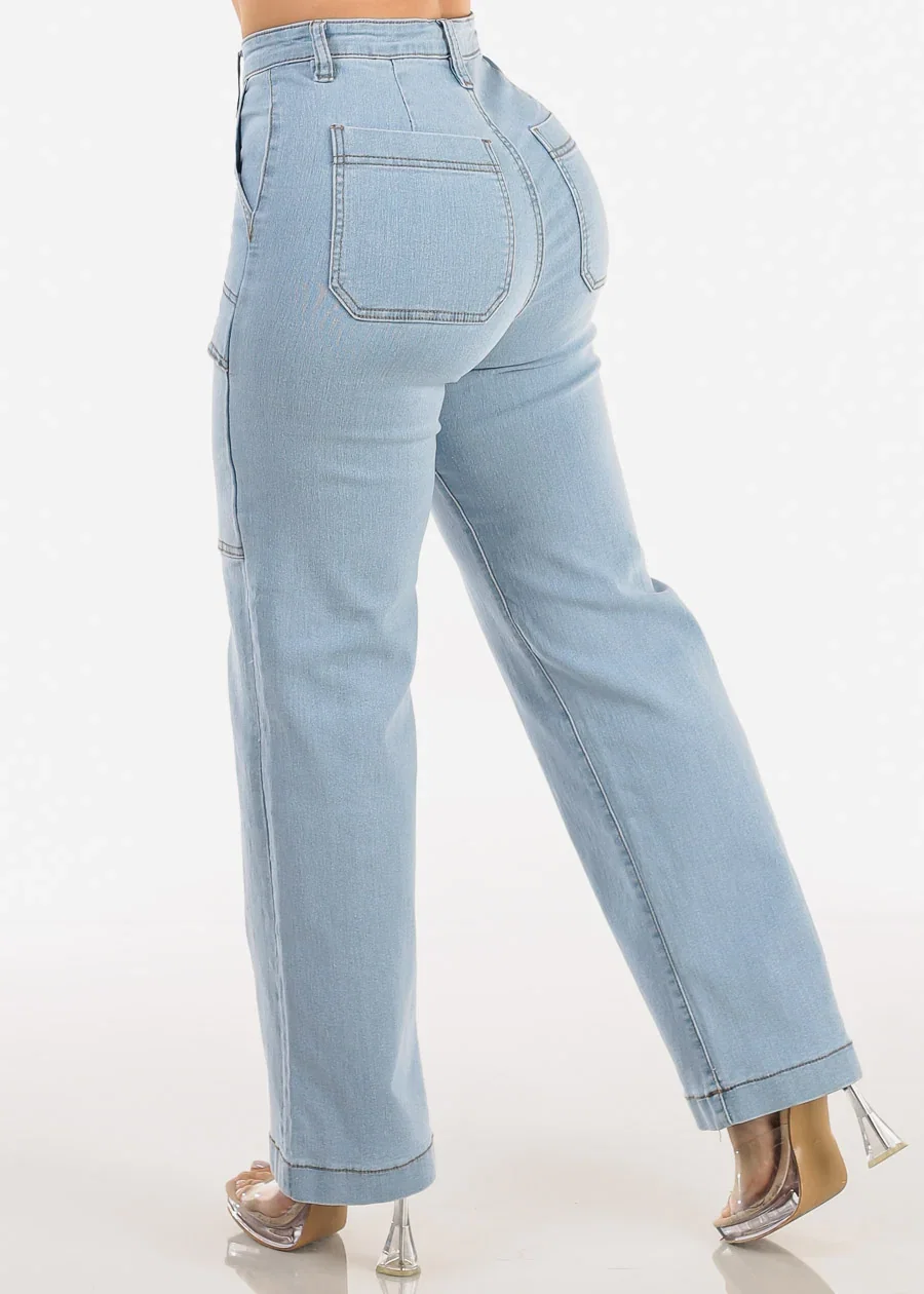 Image of Butt Lift Super High Waist Wide Leg Stretch Jeans Light Wash