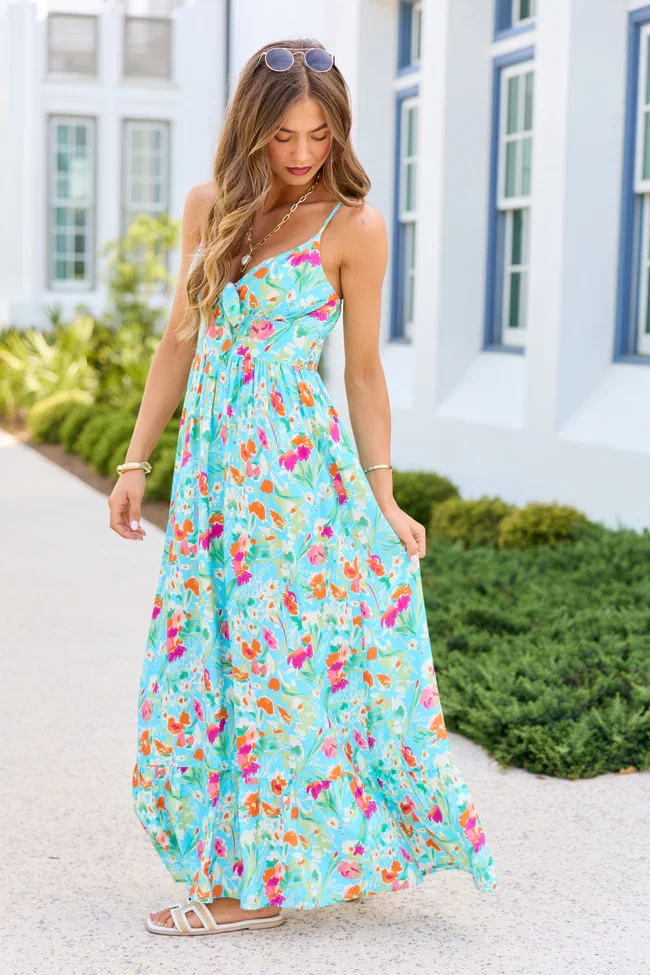 Image of Lila Turquiose Floral Maxi Dress